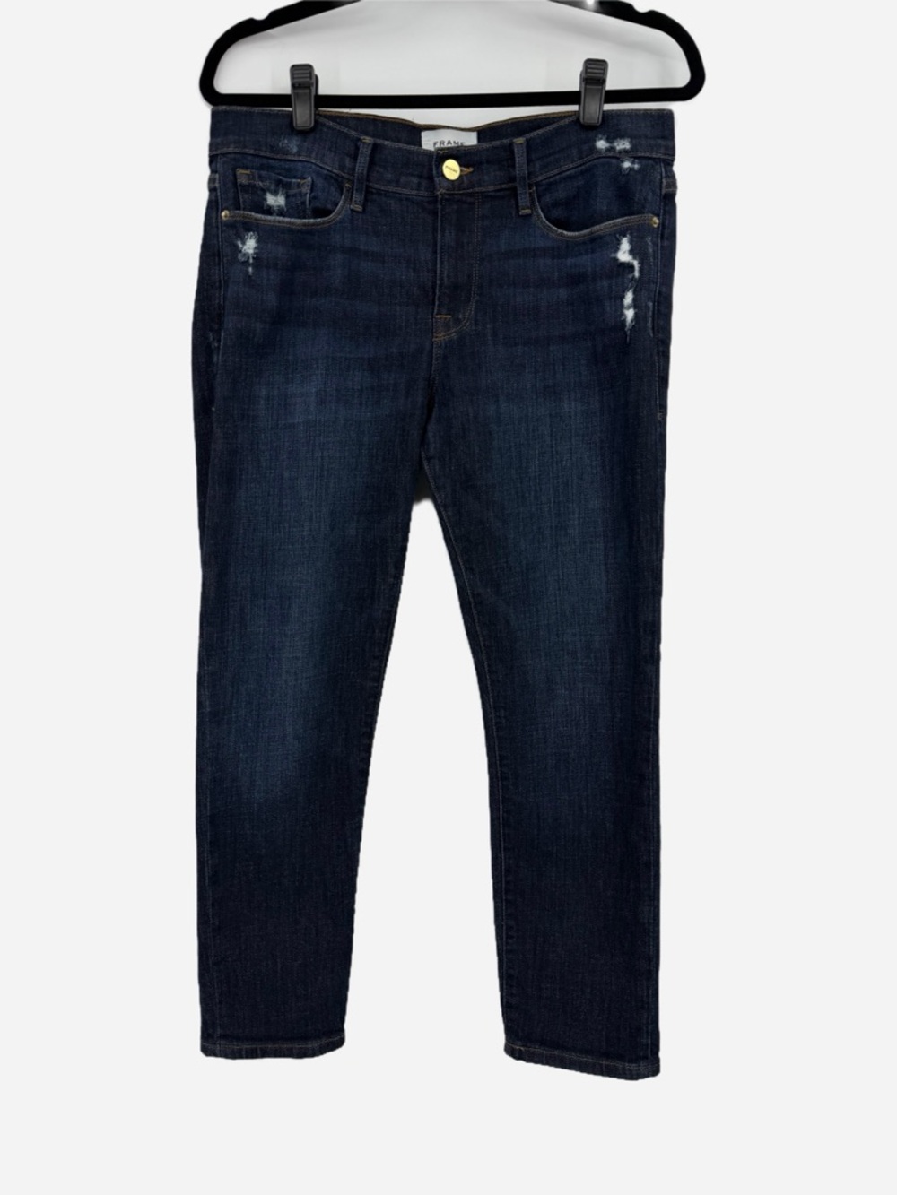 FRAME Le Garçon Crop Jeans Size 27 Dark Wash Distressed Slim Straight Denim